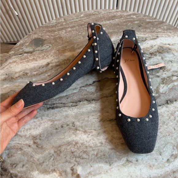 J. Crew Poppy ankle-strap ballet flats in embellished wool pearl size 9.5 - Picture 9 of 15